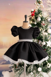 Fluffy black satin dress