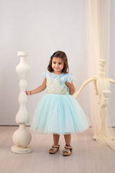 Blue floral tulle dress