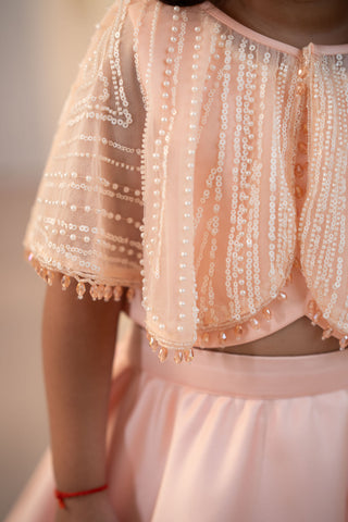 Peach Lehenga With Cape