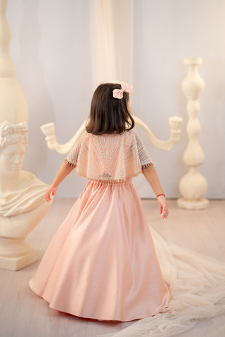 Peach Lehenga With Cape
