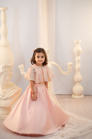 Peach Lehenga With Cape