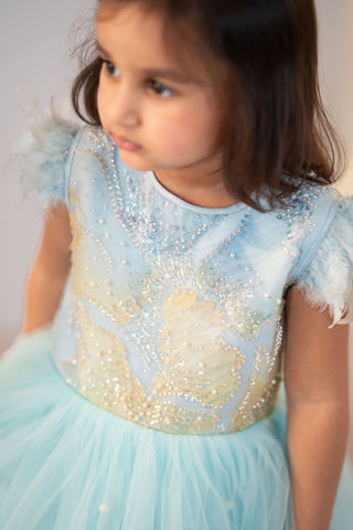 Blue floral tulle dress