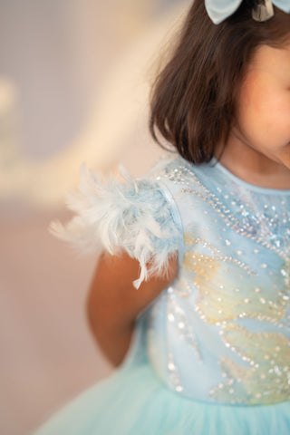 Blue floral tulle dress