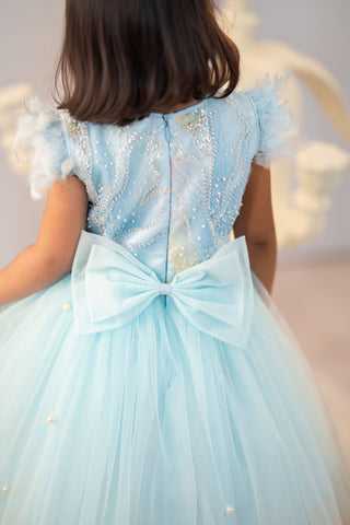 Blue floral tulle dress