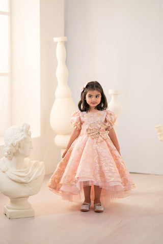 Pink Jacquard High low Gown