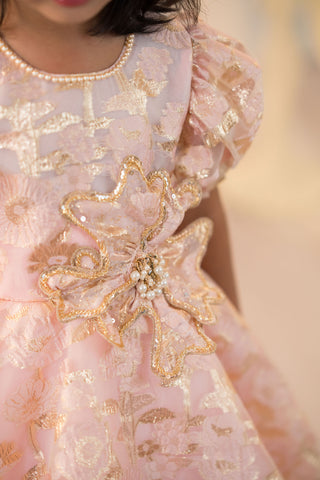 Pink Jacquard High low Gown