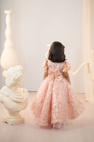 Pink Jacquard High low Gown