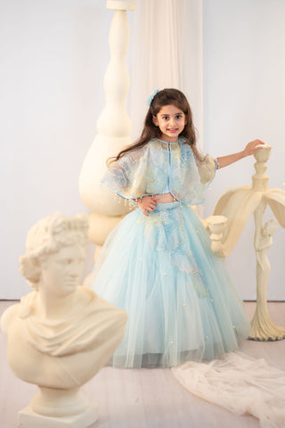 Blue Floral Cape Lehenga