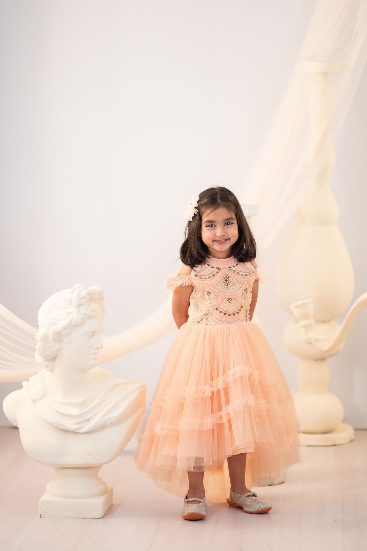 Peach Esmeralda high-low gown