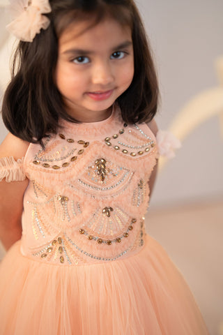 Peach Esmeralda high-low gown