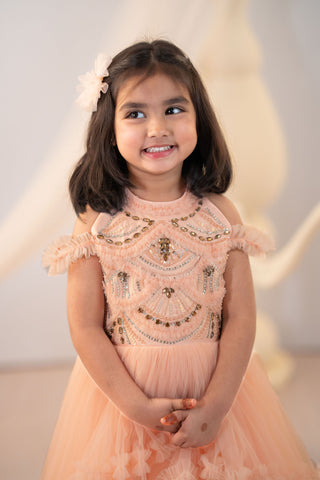 Peach Esmeralda high-low gown