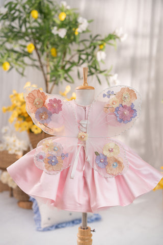 Flora Butterfly Dress In Pink With Butterfly Wings