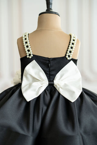 Black satin dress with pearl strap