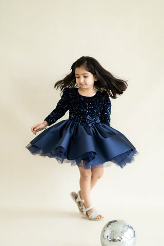 Blue sequined velvet dress